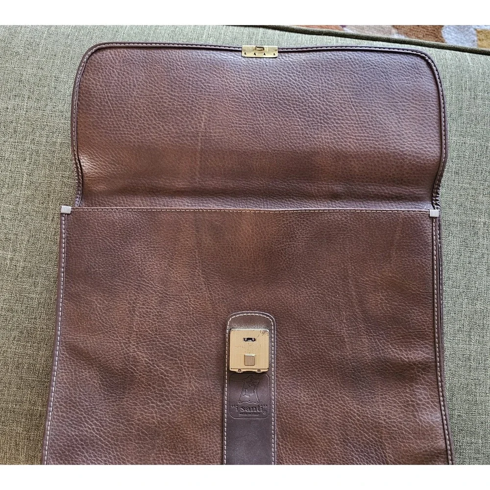 I santi‎ ITALIAN PEBBLED LEATHER BRIEFCASE, GOLD HARDWARE